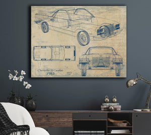 Cutler West 1982 Chevrolet El Camino Blueprint Art: Vintage Car Model Print