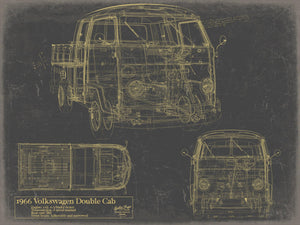 Cutler West Vintage 1966 Double Cab Car Model Print, Original Blueprint Canvas, Framed, or Unframed Art