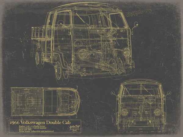 Cutler West Vintage 1966 Double Cab Car Model Print, Original Blueprint Canvas, Framed, or Unframed Art