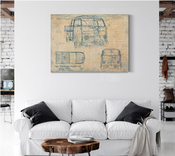 Cutler West Vintage 1966 Double Cab Car Model Print, Original Blueprint Canvas, Framed, or Unframed Art