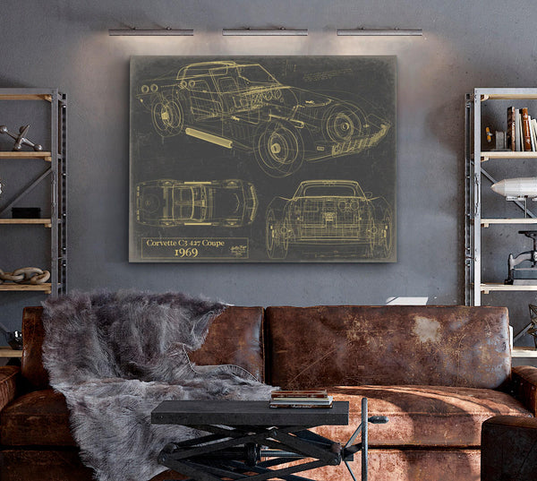 Cutler West Classic 1969 Corvette C3 427 Coupe Car Art - Gifts for Guys - Original Vehicle Print