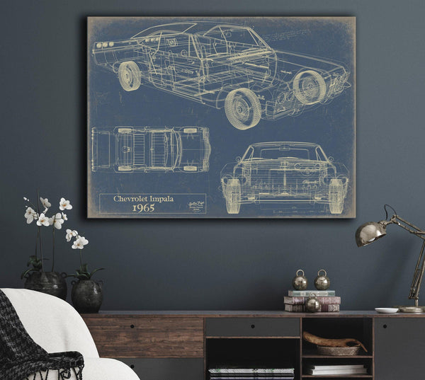 Cutler West Vintage 1965 Chevrolet Impala Car Model Print, Original Blueprint Canvas