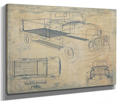 Cutler West 1950 Ford F1 Pickup Truck Model Mancave Blueprint Art