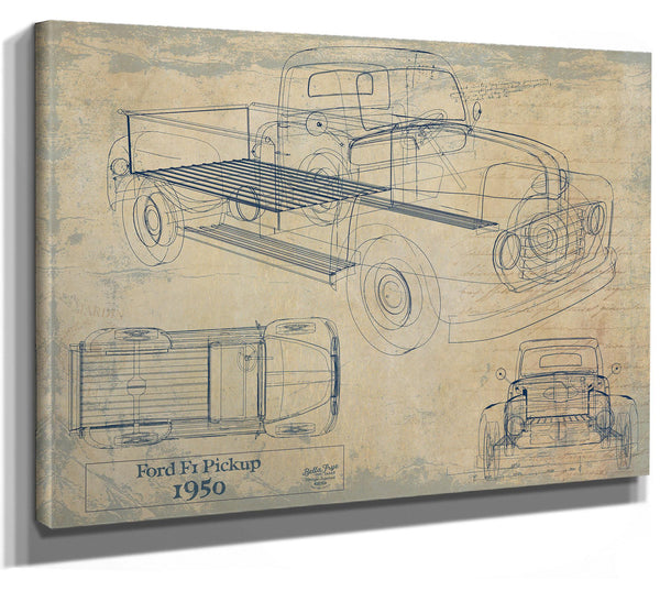 Cutler West 1950 Ford F1 Pickup Truck Model Mancave Blueprint Art