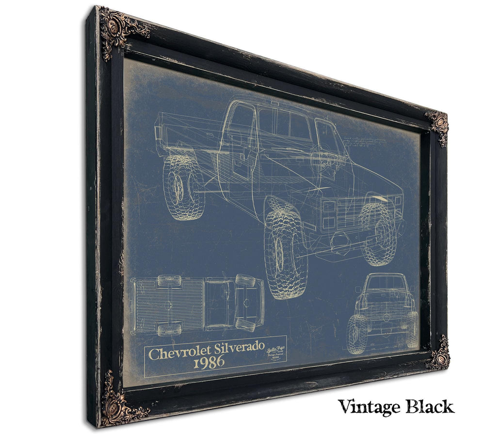 Cutler West 1980 Chevrolet Silverado blueprint with black frame on blue background