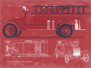 Cutler West Ford Model T Fire Truck Blueprint: Vintage Automotive Wall Art