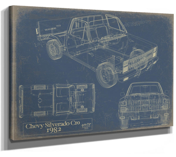 Cutler West 1982 Chevy Silverado C10 Blueprint Art: Vintage Car Model Print