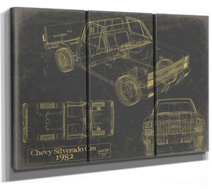 Cutler West 1982 Chevy Silverado C10 Blueprint Art: Vintage Car Model Print