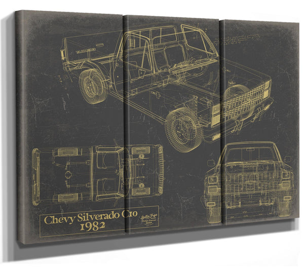Cutler West 1982 Chevy Silverado C10 Blueprint Art: Vintage Car Model Print