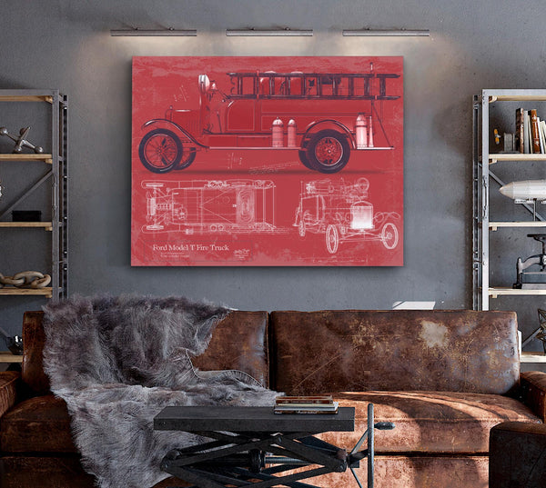 Cutler West Ford Model T Fire Truck Blueprint: Vintage Automotive Wall Art
