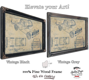 Cutler West 1982 Chevy Silverado C10 Blueprint Art: Vintage Car Model Print