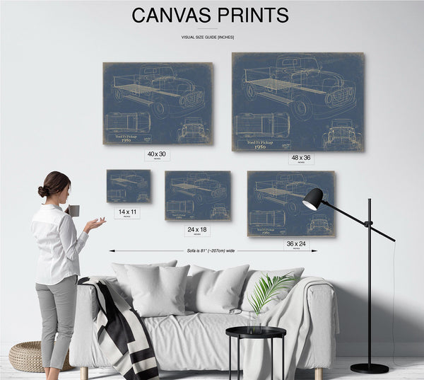 Cutler West 1950 Ford F1 Pickup Truck Model Mancave Blueprint Art
