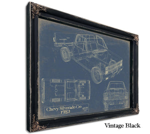 Cutler West 1982 Chevy Silverado C10 Blueprint Art: Vintage Car Model Print