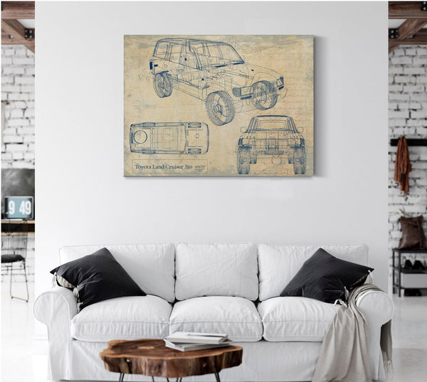 Cutler West Vintage 1980s Car Model Print, Original Blueprint Canvas, Framed, or Unframed Art