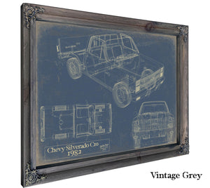 Cutler West 1982 Chevy Silverado C10 Blueprint Art: Vintage Car Model Print