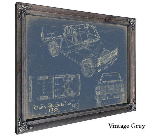 Cutler West 1982 Chevy Silverado C10 Blueprint Art: Vintage Car Model Print