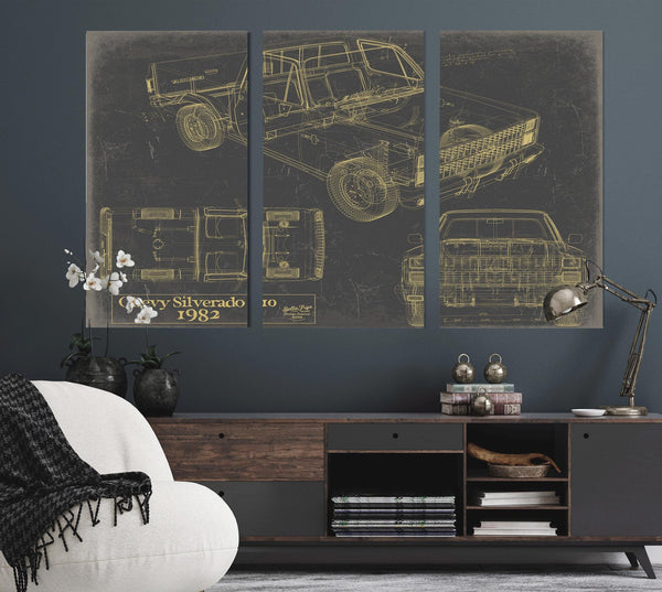 Cutler West 1982 Chevy Silverado C10 Blueprint Art: Vintage Car Model Print