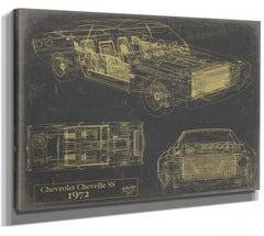Cutler West Vintage 1972 Chevelle Car Model Print, Original Blueprint Canvas