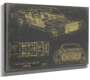 Cutler West Vintage 1972 Chevelle Car Model Print, Original Blueprint Canvas