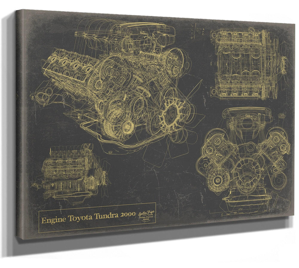 Cutler West Toyota Tundra 2000 engine blueprint technical drawings on grey stretched canvas