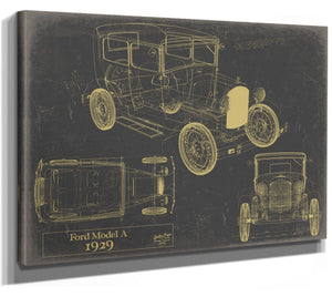 Cutler West 1929 Ford Model A Car Model Print, Original Blueprint Canvas, Framed, or Unframed Art