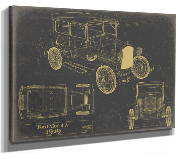Cutler West 1929 Ford Model A Car Model Print, Original Blueprint Canvas, Framed, or Unframed Art
