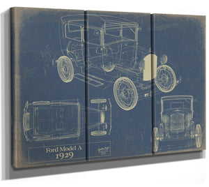 Cutler West 1929 Ford Model A Car Model Print, Original Blueprint Canvas, Framed, or Unframed Art