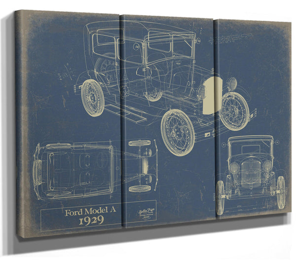 Cutler West 1929 Ford Model A Car Model Print, Original Blueprint Canvas, Framed, or Unframed Art