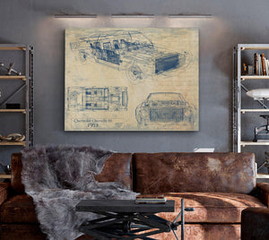 Cutler West Vintage 1972 Chevelle Car Model Print, Original Blueprint Canvas