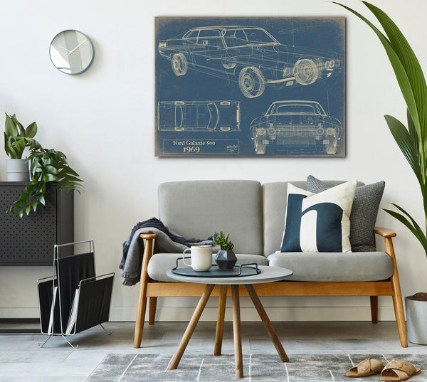 Cutler West 1969 Ford Galaxie Car Model Print, Original Blueprint Canvas