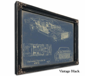 Cutler West Vintage 1972 Chevelle Car Model Print, Original Blueprint Canvas