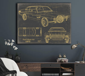 Cutler West 1969 Ford Galaxie Car Model Print, Original Blueprint Canvas