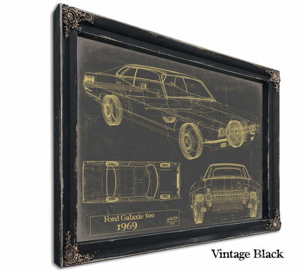 Cutler West 1969 Ford Galaxie Car Model Print, Original Blueprint Canvas
