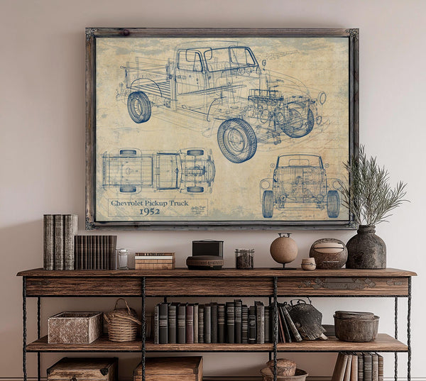 Cutler West Vintage 1952 Chevrolet Pickup Truck Truck Model, Original Mancave Blueprint Art