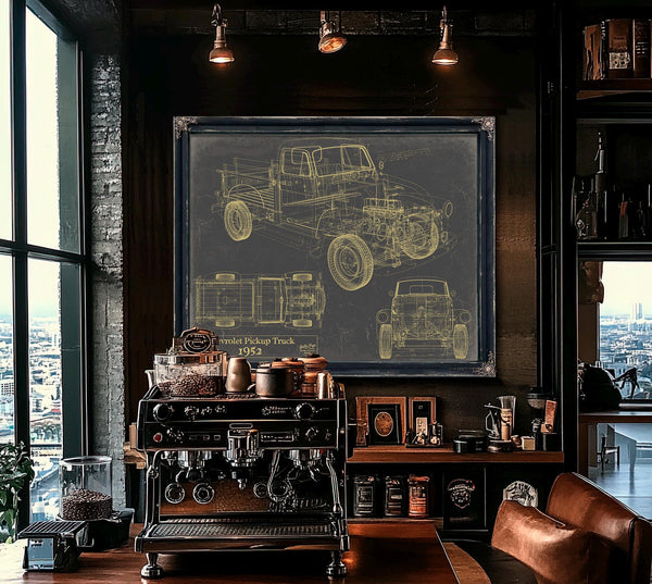 Cutler West Vintage 1952 Chevrolet Pickup Truck Truck Model, Original Mancave Blueprint Art