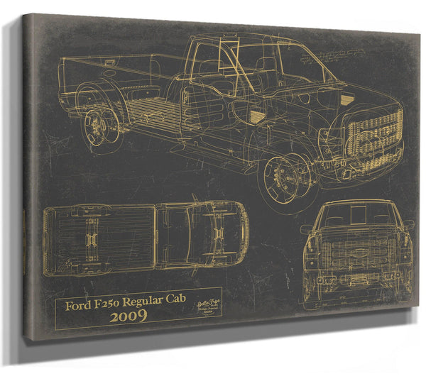 Cutler West 2009 Ford F250 Regular Cab blueprint technical drawing on grey stretched canvas wrap