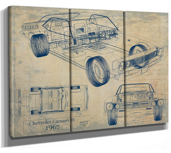 Cutler West Vintage 1967 Camaro Car Art - Gifts for Guys - Original Vehicle Print