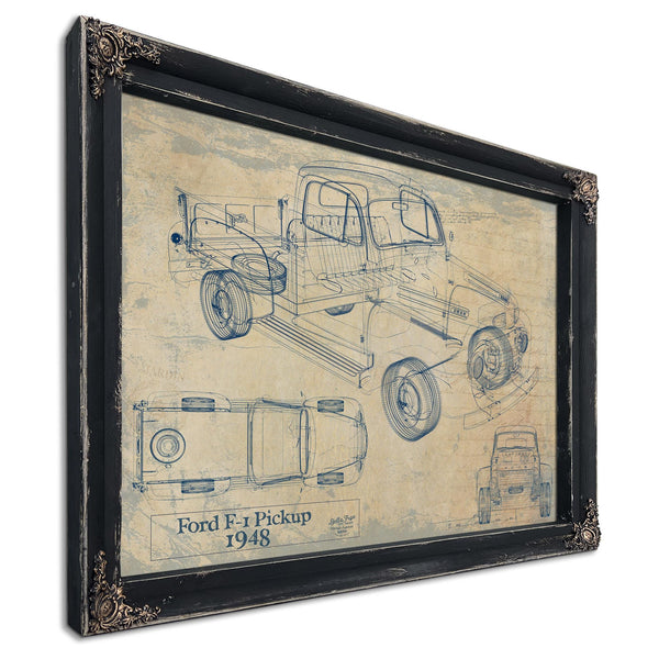 Cutler West 1948 Ford F1 Pickup Truck Model Mancave Blueprint Art