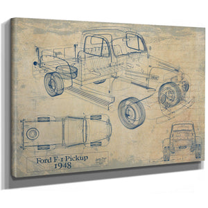 Cutler West 1948 Ford F1 Pickup Truck Model Mancave Blueprint Art