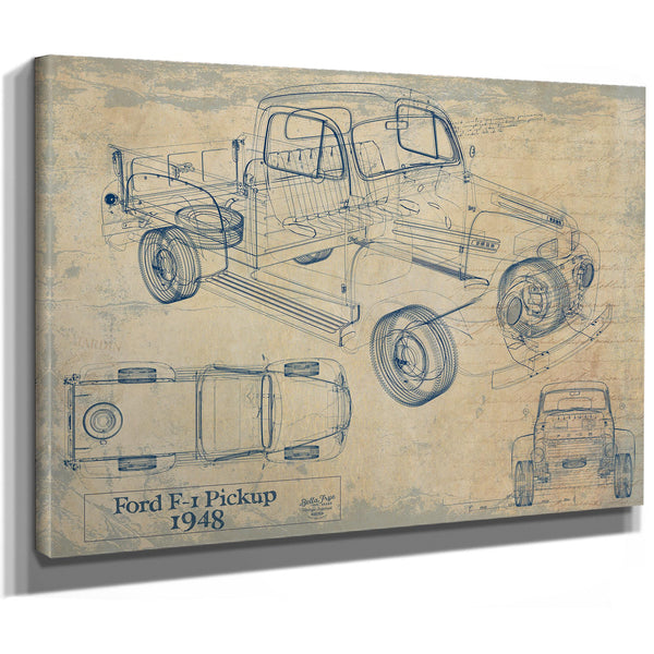 Cutler West 1948 Ford F1 Pickup Truck Model Mancave Blueprint Art