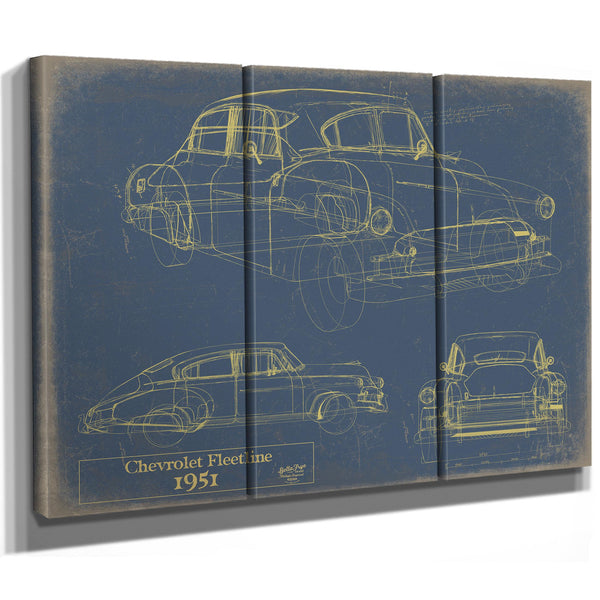 Cutler West Vintage 1951 Chevy Fleetline Model Mancave Blueprint Art
