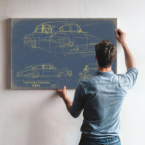 Cutler West Vintage 1951 Chevy Fleetline Model Mancave Blueprint Art
