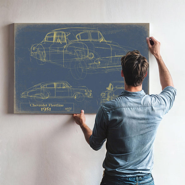 Cutler West Vintage 1951 Chevy Fleetline Model Mancave Blueprint Art
