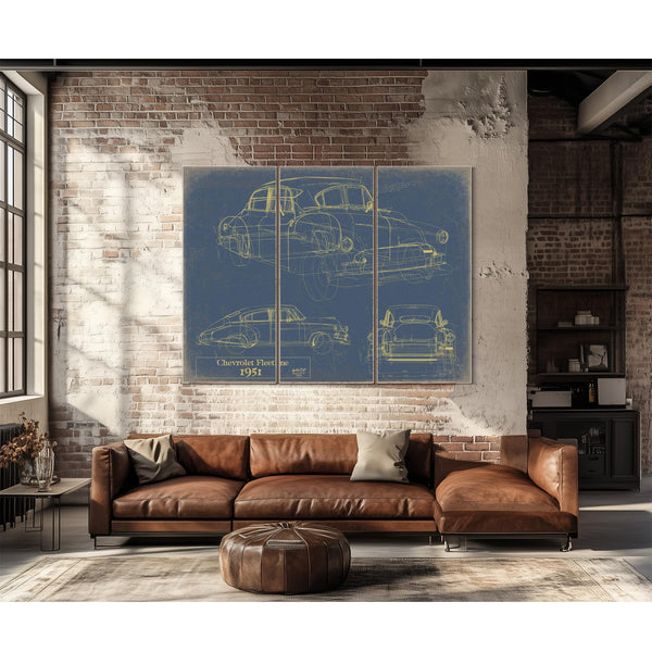 Cutler West Vintage 1951 Chevy Fleetline Model Mancave Blueprint Art