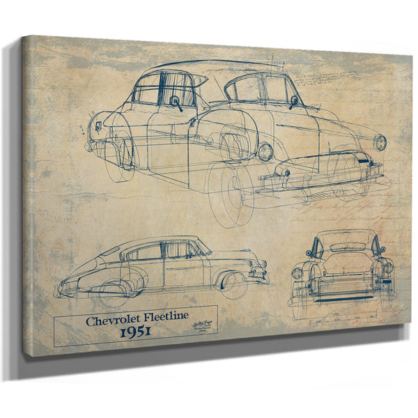 Cutler West Vintage 1951 Chevy Fleetline Model Mancave Blueprint Art