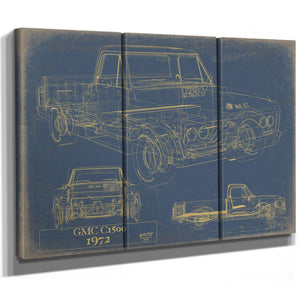 Cutler West Vintage 1972 GMC C1500 Truck Model Mancave Blueprint Art