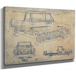 Cutler West Vintage 1972 GMC C1500 Truck Model Mancave Blueprint Art