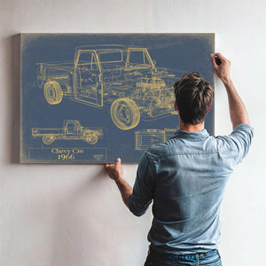 Cutler West Vintage 1966 Chevrolet C10 Car Model Print, Original Blueprint Canvas