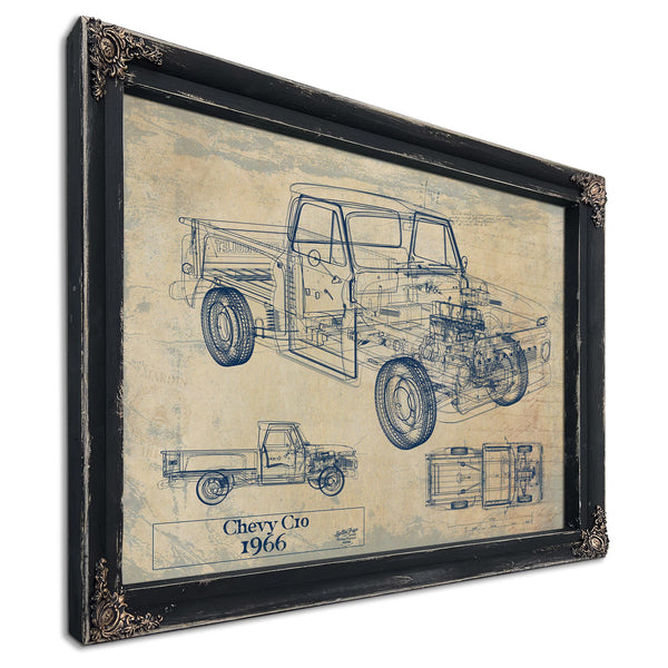 Cutler West Vintage 1966 Chevrolet C10 Car Model Print, Original Blueprint Canvas