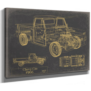 Cutler West Vintage 1966 Chevrolet C10 Car Model Print, Original Blueprint Canvas